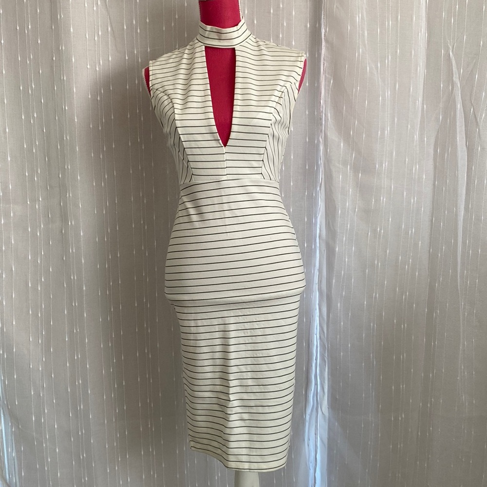 White striped midi dress, stretchy.